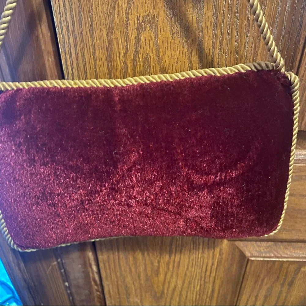 Holiday Happy Holidays velvet door knob hanger pillow gold color cord 11x6.5”